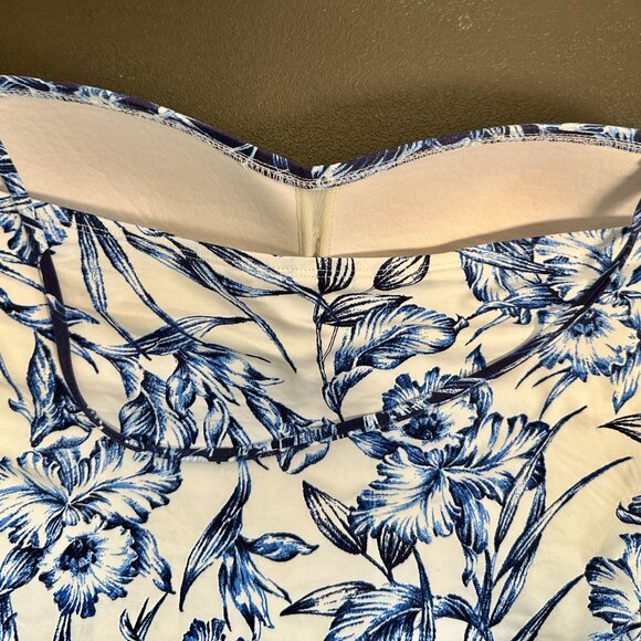 Tommy Bahama SwimSuit Top LG Ruched Floral ParisPrint Blue White Spaghetti Strap - Picture 5 of 9